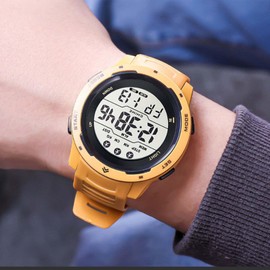 Tbest Reloj Deportivo Digital Multifuncional, Resistente Al Agua, Temporizador Luminoso, Reloj Deportivo para Hombre para Correr Al Aire Libre (Yellow