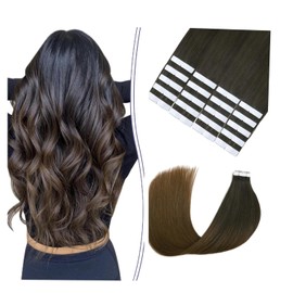 Sindra Tape Extensions, Real Hair, Blonde Invisible Tape-In Hair Extensions, Silky Straight, Remy Hair Extensions, 20 Pieces, 50 g, 50 cm, Natural Black to Dark Brown Ombre, T#1BT4, 20 Inches