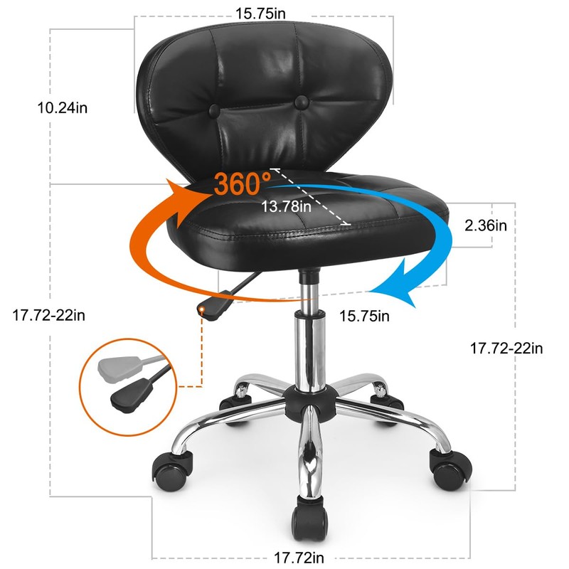JOSTZHXIN Home Rolling Stool, PU Leather Rolling Chair with Back,