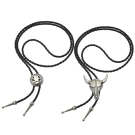 Pack of 2 Bolo Tie, Cowboy Costume Men, Cowboy Vest Men, Western Outfit Women, Cowboy Shirt Men, West Cowboy Vest Men, Cowboy Costume, Leather Rodeo Pendant for Men and Women, silver