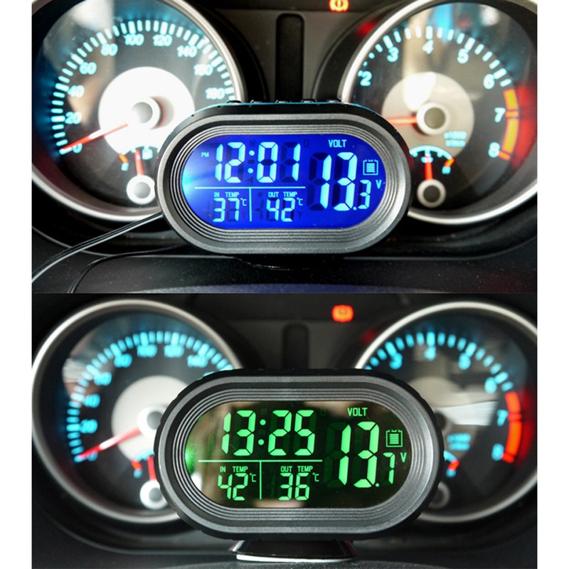 Car Clock Thermometer Voltmeter Gauge 3 in 1 Clock Thermometer