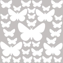 PREMYO Set of 32 Butterfly Wall Stickers Kids - Nursery Decor Easy to Apply - Decals for Bedrooms for Girls Boys White