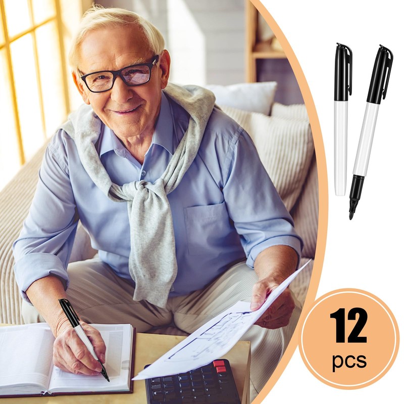 Colarr 12 Pcs Thick Tipped Low Vision Pen Black Ink