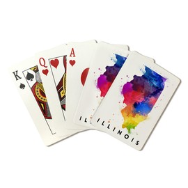 Illinois, State Abstract Watercolor (Playing Card Deck, 52 Card Poker Size with Jokers)