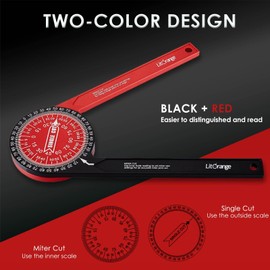 Litorange Aluminum Miter Saw Protractor Plus | 8.7-Inch Angle Finder Featuring Precision Laser Engraved Scales for Inside Outside Corner, Crown Molding, Carpenter and All Building Trades, Two-Color