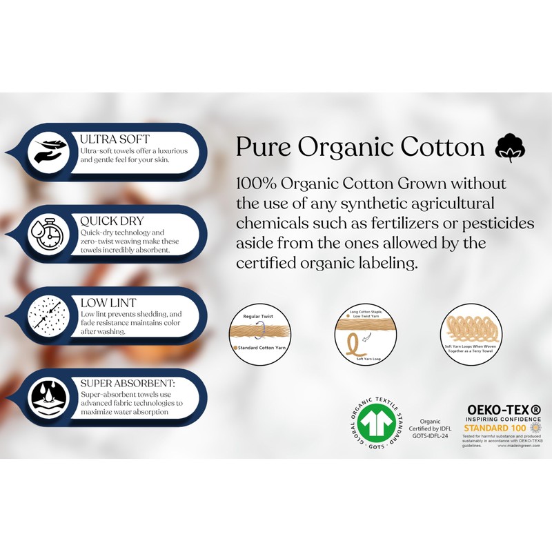 A1HC Towels Cotton Face Cloth Set 100% Organic Cotton GOTS