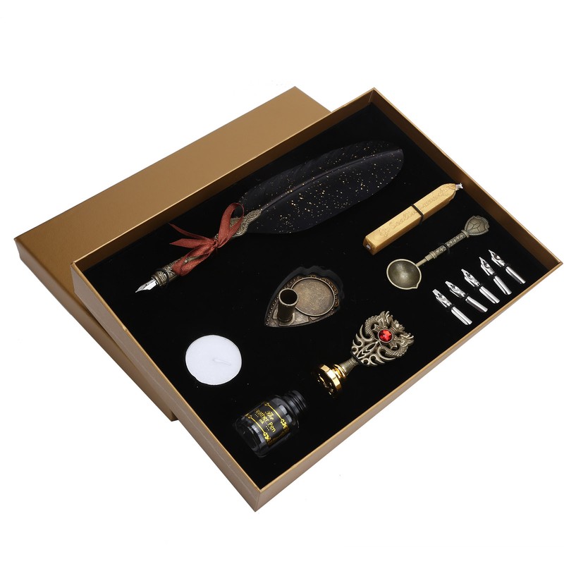 Quill Dip Pen Set Vintage Feather Fountain Pen Student Writing