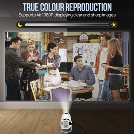 Upgraded Projector with WiFI 6 and Bluetooth Mini Portable Smart Video Theater 4K HD 1080P Outdoor Screen Movie Home TV Monitor PC Games 180° Rotatable Compatible for Laptop Tablet Computer