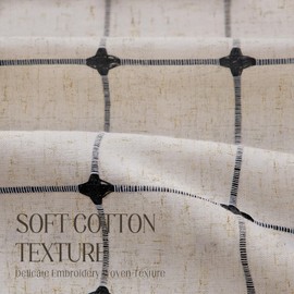 NDDYCU - Cortina de ducha con textura de lino con patrón bordado negro y borlas para baño, 72 pulgadas de ancho x 72 pulgadas de largo