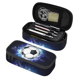 Estuche para lpices para nios con pelota de ftbol, estuche deportivo para lpices, caja para lpices de gran capacidad, color negro y azul, organizador 
