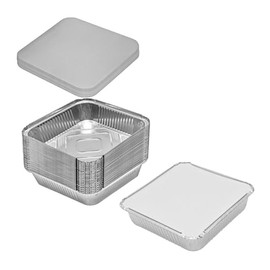 Bakery Direct 9x9x1.5 Square Aluminium Takeaway Food Foils with lids (25, 9" x 9" x 1.5")