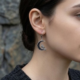 ONEFINITY Crow Earrings 925 Sterling Silver Black Moon Ravon Dangle Gothic Viking Jewelry Witchy Gifts For Women