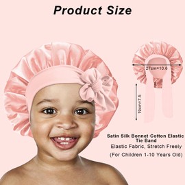 FIRSTPELLA 3 Pcs Baby Hair Bonnet for Sleeping - Kids Silk Satin Bonnets for Girls Curly Hair,Satin Sleep Bonnet for Teens Toddler Child(Pink+Black+Purple)