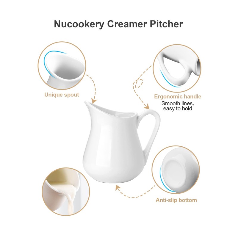 Nucookery 8 Oz Classic White Fine Porcelain Creamer with Handle,Small