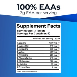 Ultimate 100% Essential Amino Acid Supplement for Cutting, Fasting & Workouts - All 9 EAAs, 40% Leucine — Ideal BCAA Ratio for Energy, Muscle & Recovery - 150 Easy-to-Swallow Keto & Vegetarian Tablets