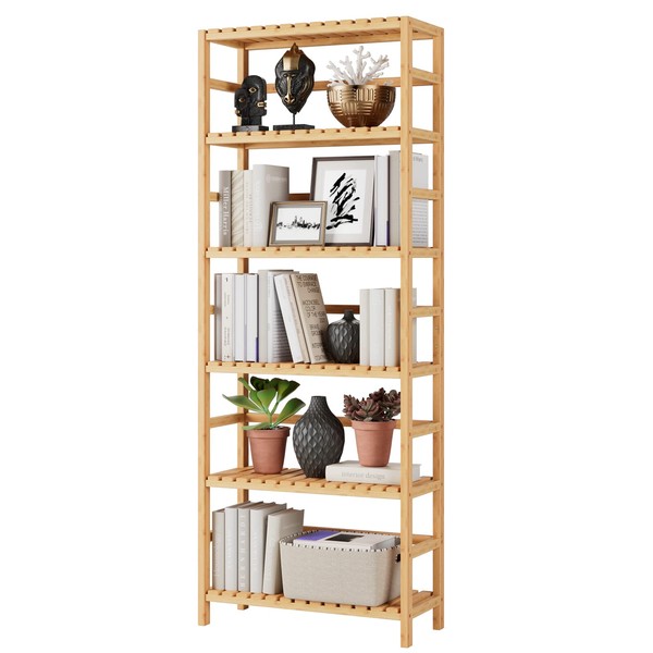 Bamjoy Bamjoy Bamboo Shelf, 6 Tier Bookcase Storage Shelves, Tall