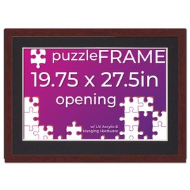 Poster Palooza 19.75x27.5 Jigsaw Puzzle Frame Kit - Kit Includes Puzzle Glue Sheets, Brown Wood Puzzle Frame with Black Mat, UV Acrylic, Backing, Hanging Hardware