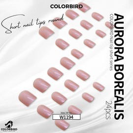 COLORBIRD Nail Tips, Short, 24 Pieces, Pink, Nail Tips, Cute, Square-off, Round (W1194)