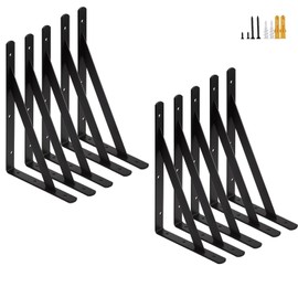 Shelf Bracket JINLINY 10 Pack Triangular Design Metal Shelf Supports Right Angle Brackets with Screws for Wood Furniture, Cabinet, Chairs Small Modern Wall Brackets Hanger (6 Inch)