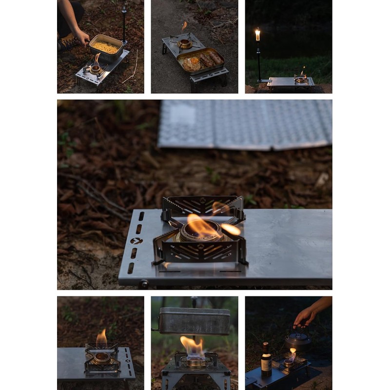 Camping Moon Alcohol Burner with Storage Bag, Stainless Steel Trivet,