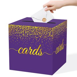 WNINK Purple Gold Cards Box for Birthday, Wedding, Bridal or Baby Shower, Graduation, Anniversaries, Engagement Party Decorations Supplies Money and Cards Receiving Box