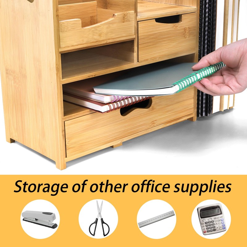 ZOOFOX Bamboo Desk Organizer with Adjustable File Holder, Mail Organizer