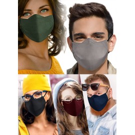 3-Ply Cloth Face Mask Reusable Washable, Cotton Face Masks Nose Wire Filter Pocket Adjustable Ear Loops, Pack of 3 No Fog/Dust for Unisex Adult (1 Blue+1 Burgundy+1 Gray)