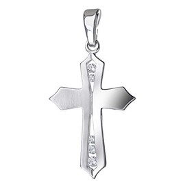 Materia KA-115 Small Cross Necklace 925 Silver with Zirconia Matte Rhodium Plated for Women Children Including Gift Box, Cubic Zirconia