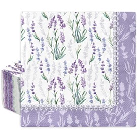 AnyDesign 100Pcs Lavender Paper Napkins Watercolor Floral Luncheon Napkin Disposable Purple Flower Dinner Dessert Napkin for Wedding Bridal Baby Shower Party Supplies