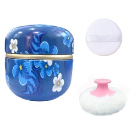 Qopoto Body Powder Puff and Container for Dusting Powder, Women Powder Puff and Powder Case for Bath and Travel (Blue Season)