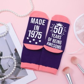 Zuimei 50th/60th Birthday Socks for Women, Birthday Gifts for Women Warm Comfortable Gift Ideas Grip Cosy Cotton Socks(50th)