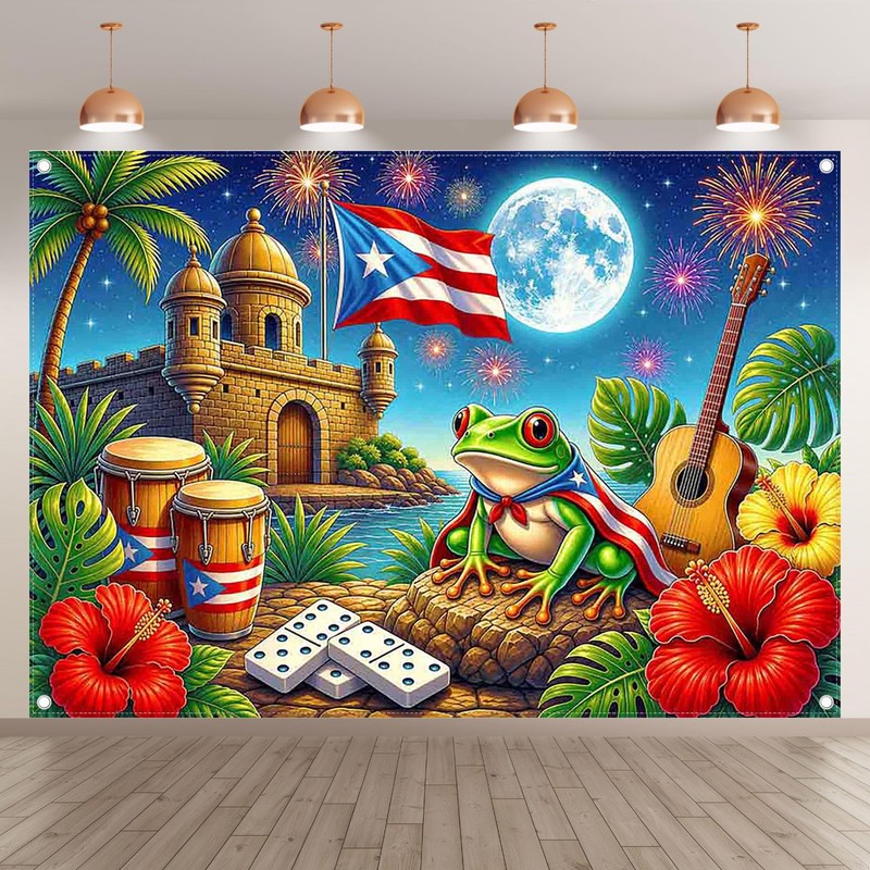 YCUCUEI 7x5ft Fabric Puerto Rico Flag Frog Castle Photography Backdrop