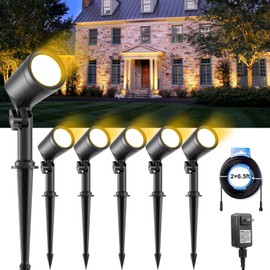 ropelux Landscape Lighting Low Voltage,4800LM Aluminum Super Bright Warm White Led Outdoor Spotlight with 2 Extension Cords, Wired Landscape Spotlights for Garden Yard Tree IP65 Waterproof (6 Packs)