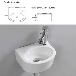 Wall Hung Basin Sink Small Cloakroom Basin Rectangle Ceramic Wash Basin Right Hand (Oval Sink Set (with Tap&Drain))