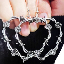 Gothic Barbed Wire Hoop Earrings For Women Goth Black Heart Earrings Punk Large Chunky Earrings Big Dangle Earrings