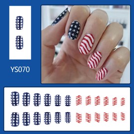 EYZOTSF Press on Nails Square Short Length Acrylic False Nails with Independence Day Designs Artificial Square Shaped Holiday July 4th Fake Nails Glue Stick ons Fingernails for Women Girls（YS070）