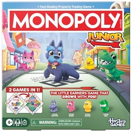 Monopoly Junior Board Game (2026 Edition) | 2 Games in 1 for Younger Kids, 2-Sided Board | Ages 4+ | 2-4 Players | 20 Mins. | Gifts for Preschoolers