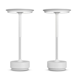 FDIDC 2 Pack Rechargeable Cordless Table Lamps, Portable 5000mAh LED Table Light, 3 Color Stepless Dimming Battery Powered Metal Table Lamp for Outdoo/Restaurant/Home/Patio.(Light Gray)