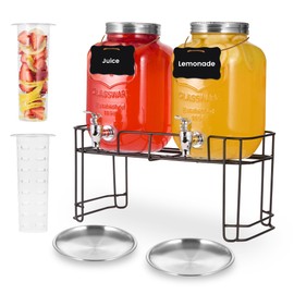 2 Pack1 Gallon Glass Drink Dispensers For Parties .Beverage Dispenser,Glass Drink Dispenser With Stand And Spigot (Plastic Spigot)