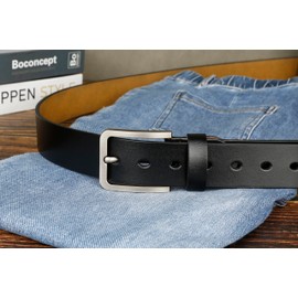 JingHao pin buckle Mens Belts Genuine Leather Casual Belt Size S-6XL (XL 37"-39" Length 120cm, Black)