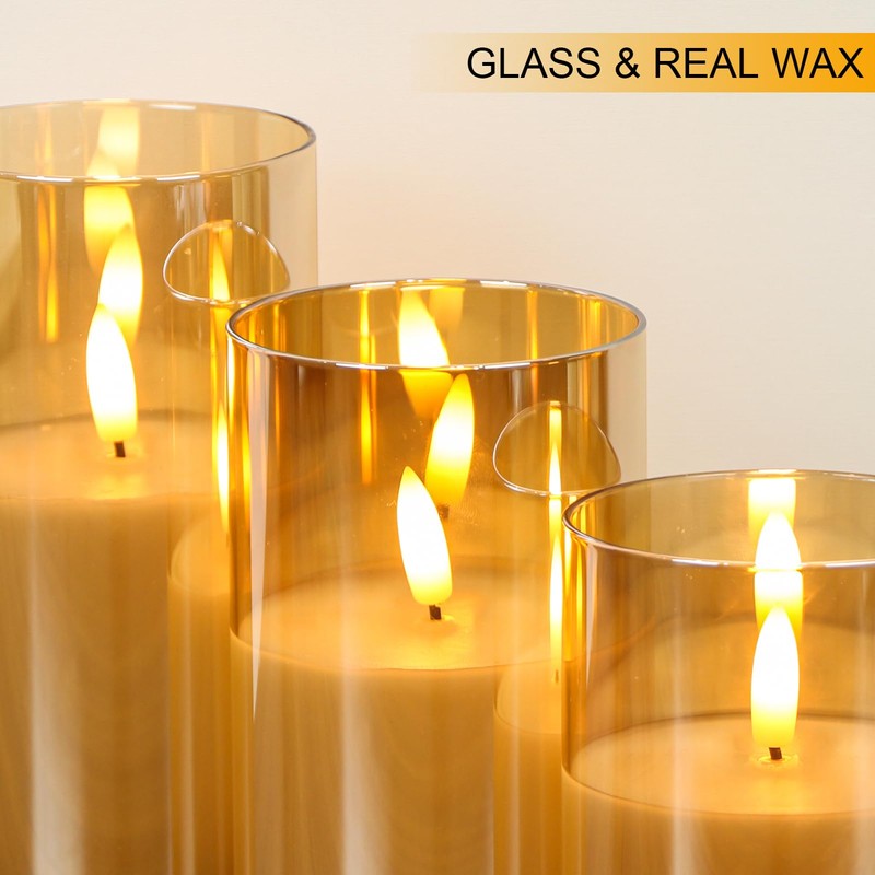 GenSwin Rechargeable LED Flameless Flickering Glass Candles with Remote Timer,