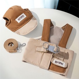 ETOSEM Dog Harness with Hat Set, Blue Gingham Pattern, Adjustable Safety Buckle and Leash Attachment (Brown, Large(8-12lb))