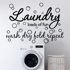 Laundry Room Vinyl Wall Decal Bubble Sticker Saying Laundry Loads of Fun Wall Decor Wash Dry Fold Repeat Quote Sticker Laundry Art Signs for Room Home Apartment