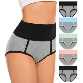 DUKAWA High Waisted Cotton Underwear Womens Soft Tummy Control C Section Briefs Postpartum Comfy Ladies Panties Plus Size 5-Packs 2X-Large
