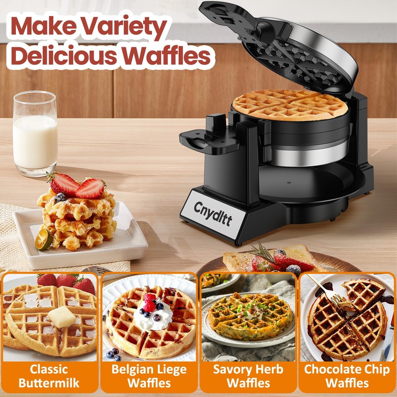 Cnydltt Double Waffle Maker, 1400W Rotating Belgian Waffle Iron with