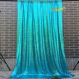 LQIAO Sequin Backdrop 4x10ft Teal Blue Curtain Panels Sequin Fabric Photography Background Wedding Photo Booth Backdrop Birthday Baby Shower Glitter Curtain for Women Girls Party DIY