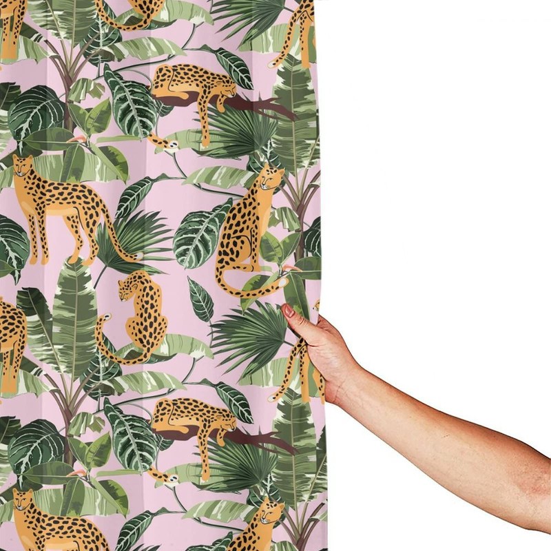 INSFBRB Leopard Palm Leaves Waterproof Fabric Shower Curtain,Abstract Boho Wildlife