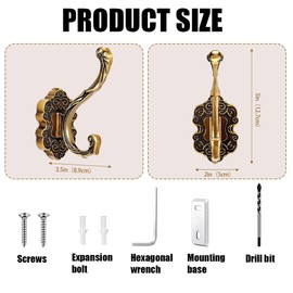 4 PCS Vintage Brass Coat Hooks,Heavy Duty Gold Wall Hook,Metal Decorative Wall Hooks for Hanging Purse Hat Keys Clothes& More,Towel in Bathroom,Easy Installation Kit Included