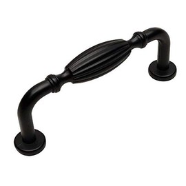 Cosmas 10 Pack 7119FB Flat Black Country Style Cabinet Hardware Ribbed Handle Pull - 3" Inch (76mm) Hole Centers