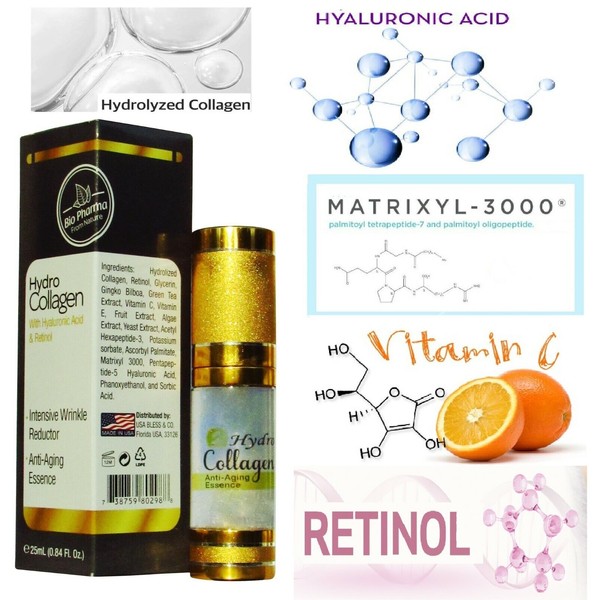 AntiAging Hydro Collagen Hyaluronic Acid Matrixyl 3000 Vitamin C Peptide Retinol